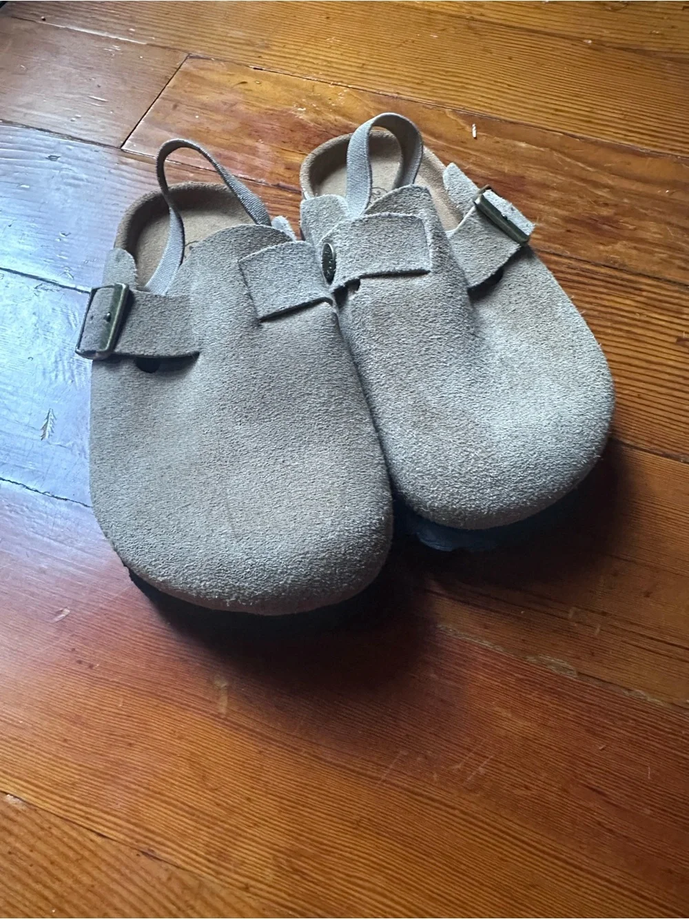 Kids Suede Buckle Sandals in Taupe